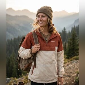 Wondery Isabel 2.0 Colorblock Anorak Jacket - Rust & Cream - Women's Large